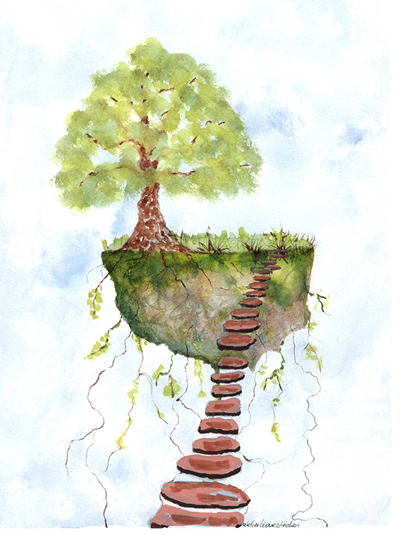 Zwevend eiland met boom