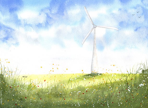 Windmolen in bloemenveld